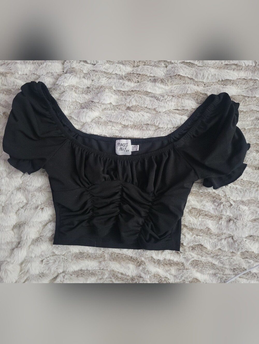 Princess Polly Black Puff Sleeve Ruched Crop Top